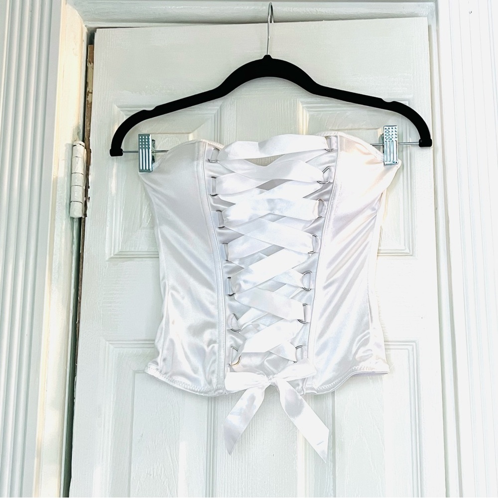 Spirit White Satin Lace-Up Corset Top